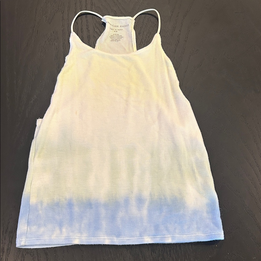 American Eagle OF Blue and Yellow Tie Dye Ribbed Racerback Tank Top. Size Small